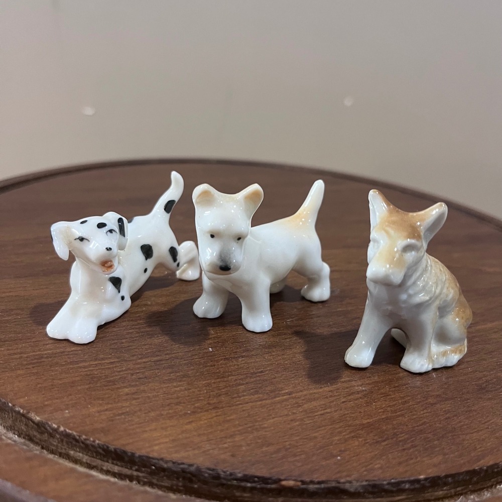 Vtg Enesco Miniature Dog Figurines Set of 3 Dalmatian Terrier Shepherd Japan MCM